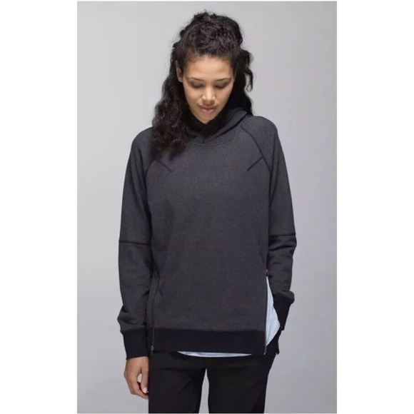 lululemon athletica Tops - Lululemon Om & Roam Pullover Hoodie Heathered Black Side Zip Athleisure 4